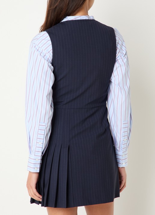 Claudie Pierlot Mini blazerjurk in wolblend met plooien en krijtstreep - achterkant donkerblauw