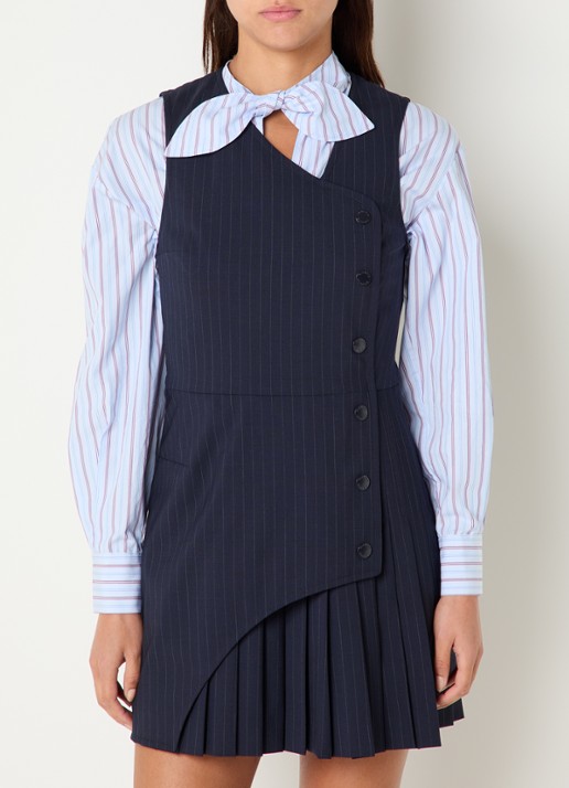 Claudie Pierlot Mini blazerjurk in wolblend met plooien en krijtstreep - detail 4 donkerblauw