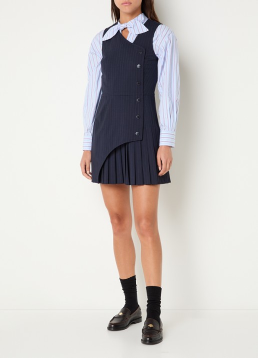 Claudie Pierlot Mini blazerjurk in wolblend met plooien en krijtstreep - voorkant 3 donkerblauw