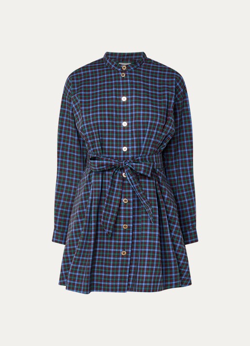 Claudie Pierlot Mini blousejurk met ruitdessin - voorkant blauw