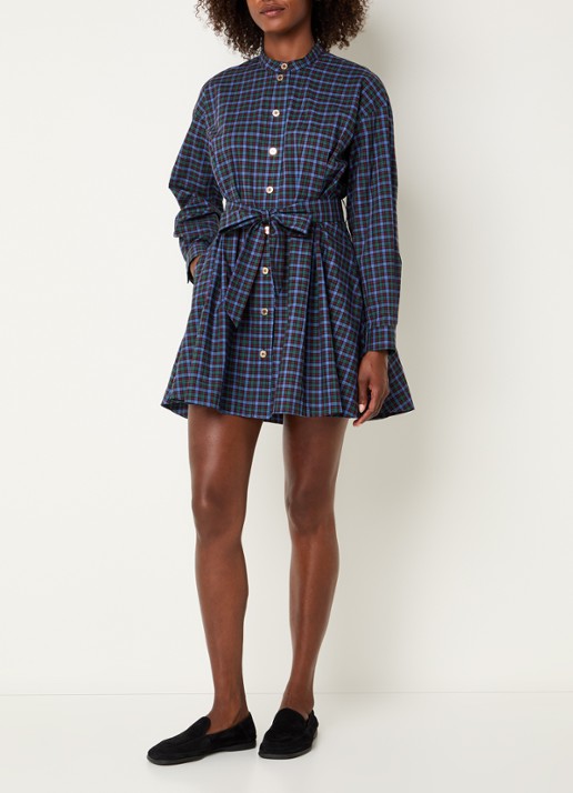 Claudie Pierlot Mini blousejurk met ruitdessin - voorkant 2 blauw