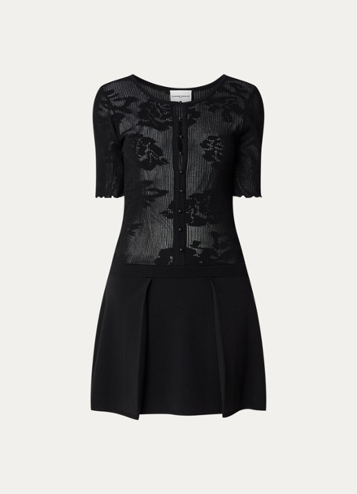 Claudie Pierlot Mini fijngebreide blousejurk met bloemenprint - voorkant 3 zwart