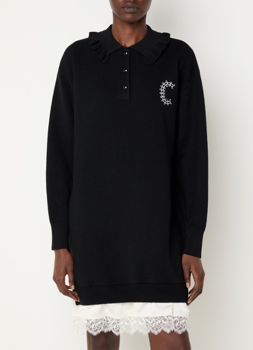 Claudie Pierlot Mini jurk in wolblend met details van kant - detail 4 zwart