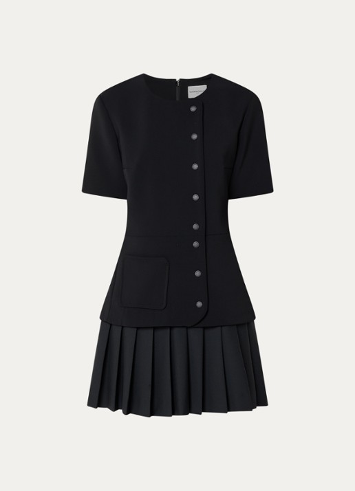 Claudie Pierlot Mini jurk met plissé - voorkant zwart