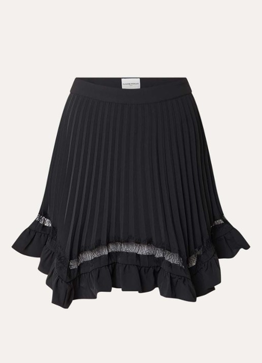 Claudie Pierlot Minirok met plissé en details van kant - voorkant 3 zwart