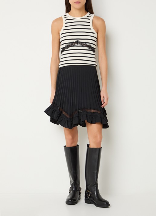 Claudie Pierlot Minirok met plissé en details van kant - voorkant 4 zwart
