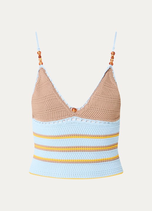 Claudie Pierlot Moricette grofgebreide croptop met streepprint - voorkant lichtblauw