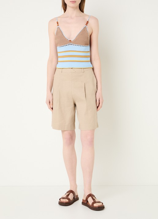 Claudie Pierlot Moricette grofgebreide croptop met streepprint - voorkant 2 lichtblauw