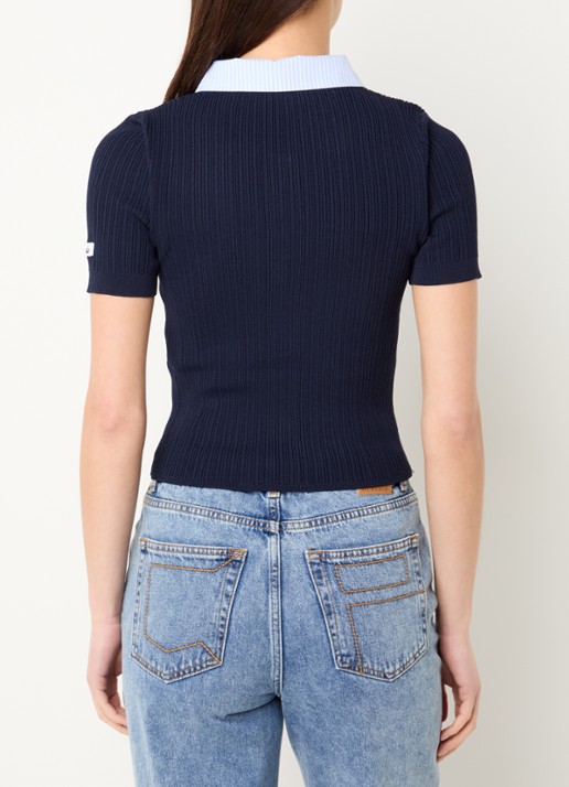 Claudie Pierlot Morina fijngebreid vest met kraag - achterkant donkerblauw