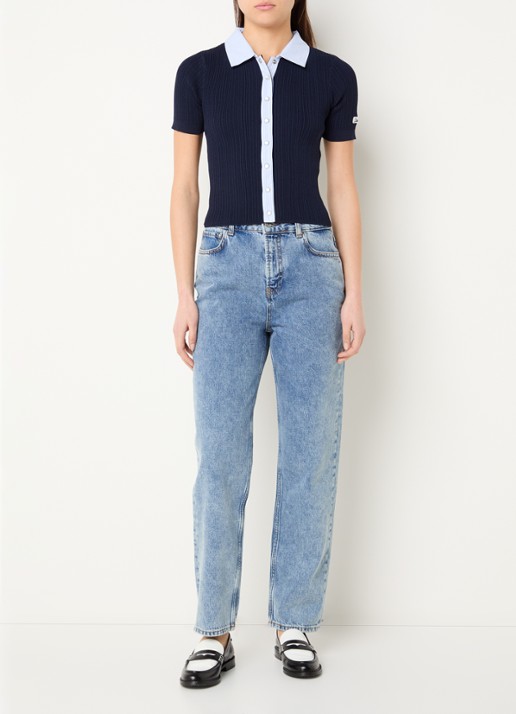 Claudie Pierlot Morina fijngebreid vest met kraag - voorkant 3 donkerblauw