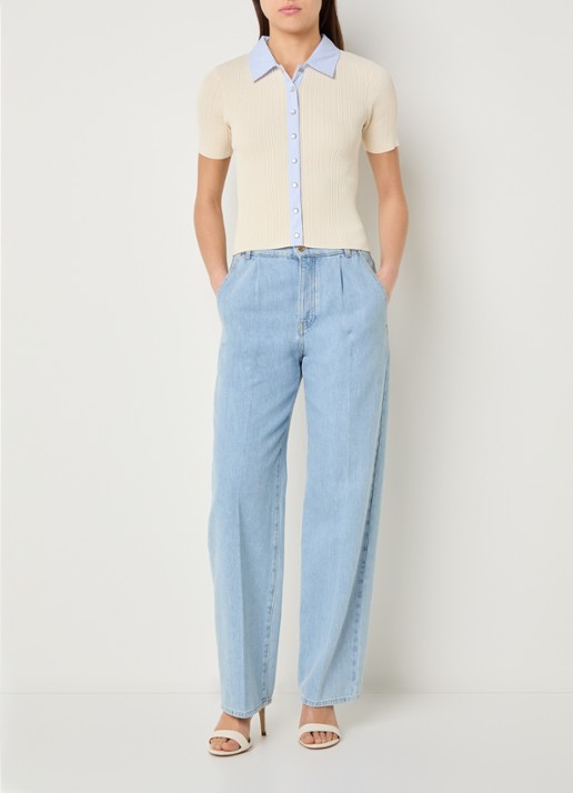 Claudie Pierlot Morina fijngebreid vest met kraag - voorkant 2 creme