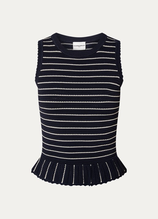 Claudie Pierlot Mouwloze top met streepprint - voorkant 3 donkerblauw