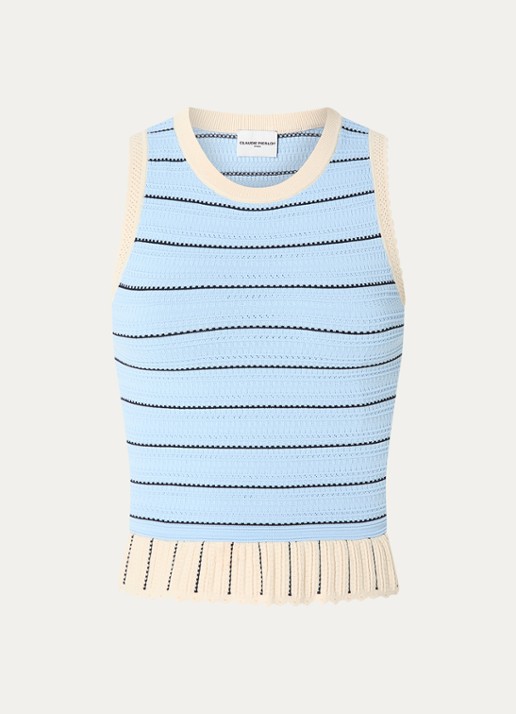 Claudie Pierlot Mouwloze top met streepprint - voorkant lichtblauw