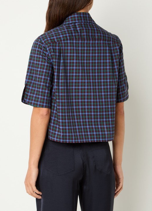 Claudie Pierlot Multico blouse met ruitdessin - achterkant royalblauw