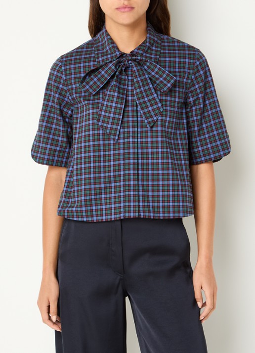 Claudie Pierlot Multico blouse met ruitdessin - detail 2 royalblauw
