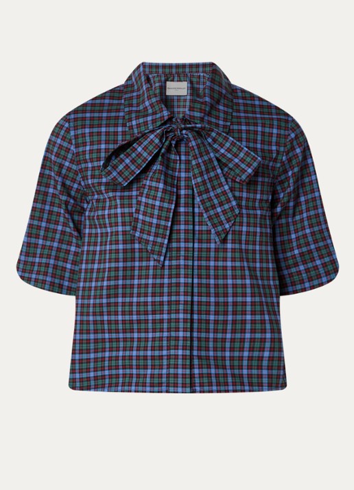 Claudie Pierlot Multico blouse met ruitdessin - voorkant 3 royalblauw