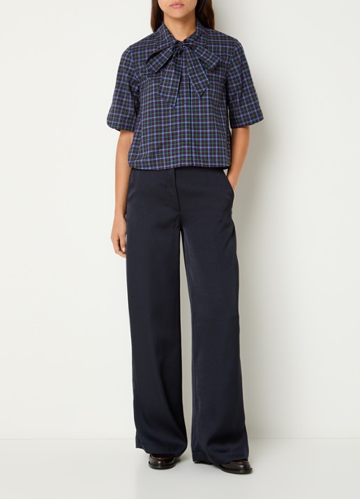 Claudie Pierlot Multico blouse met ruitdessin - voorkant 4 royalblauw