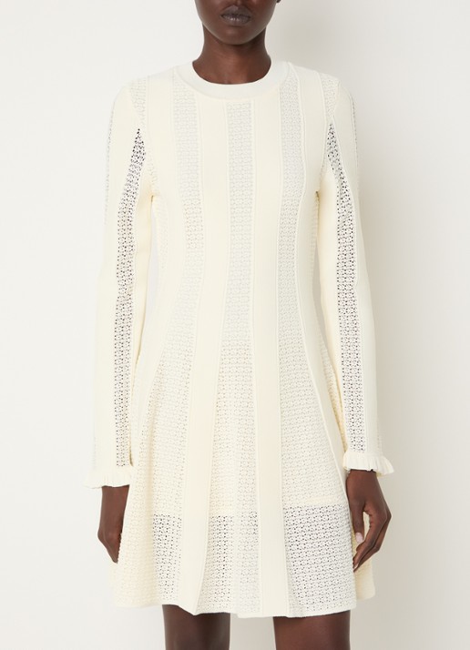 Claudie Pierlot Multico fijngebreide mini jurk met ingebreid patroon - detail 2 gebroken wit