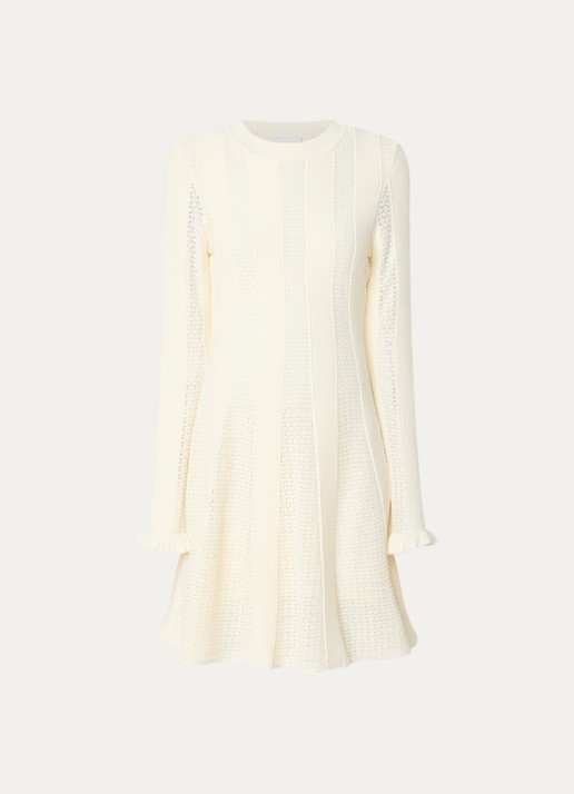 Claudie Pierlot Multico fijngebreide mini jurk met ingebreid patroon - voorkant 3 gebroken wit