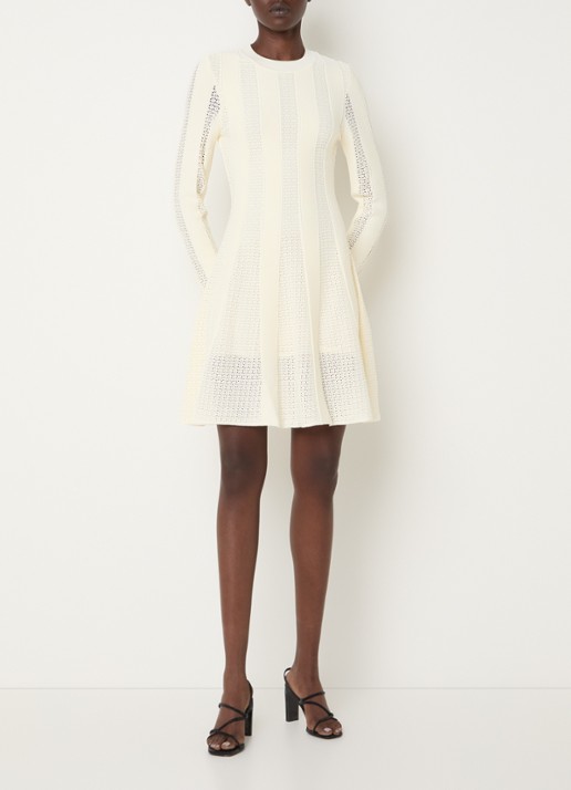 Claudie Pierlot Multico fijngebreide mini jurk met ingebreid patroon - voorkant 4 gebroken wit