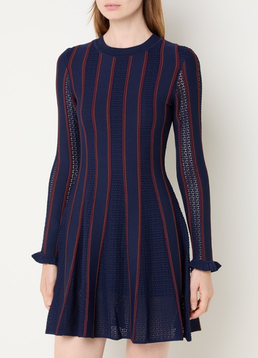 Claudie Pierlot Multico fijngebreide mini jurk met ingebreid patroon - detail 4 donkerblauw