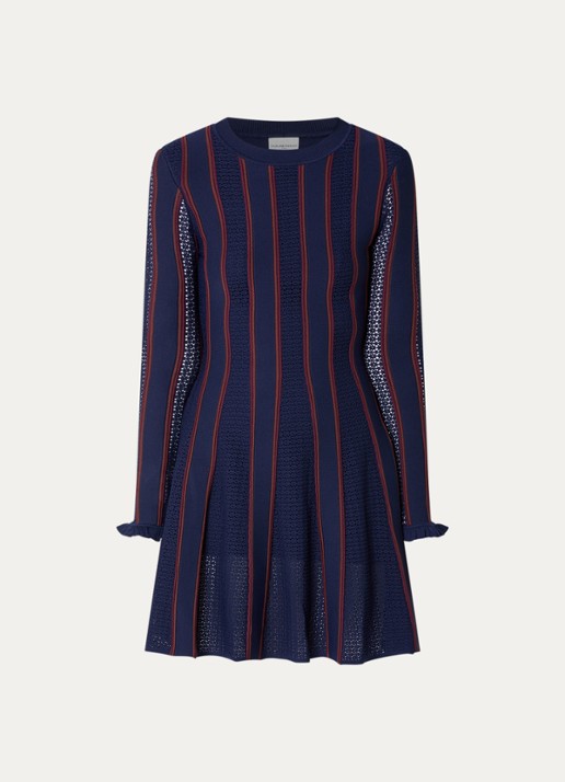 Claudie Pierlot Multico fijngebreide mini jurk met ingebreid patroon - voorkant 2 donkerblauw