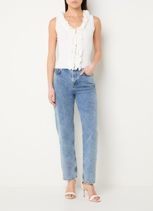 Claudie Pierlot Murana fijngebreide top met ruches - voorkant 3 wit