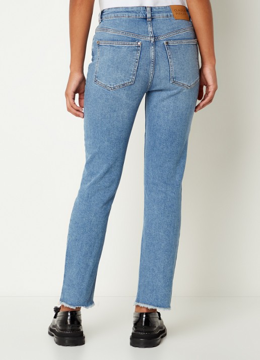 Claudie Pierlot Pageter high waist slim fit cropped jeans met gerafelde zoom  - achterkant 3 indigo