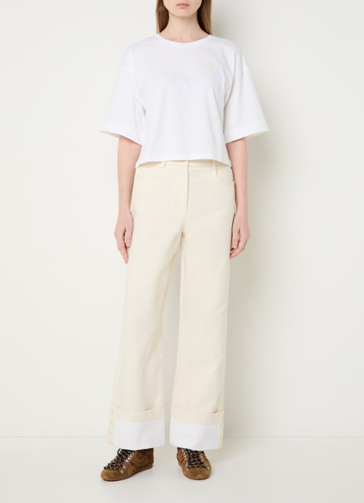 Claudie Pierlot Pallo high waist straight fit broek met sierknopen - voorkant 5 creme