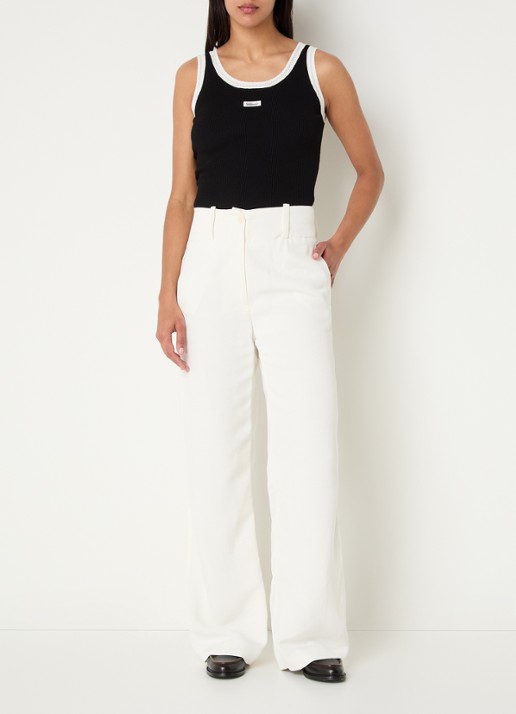 Claudie Pierlot Paloma high waist straight fit pantalon met steekzakken - voorkant 3 gebroken wit