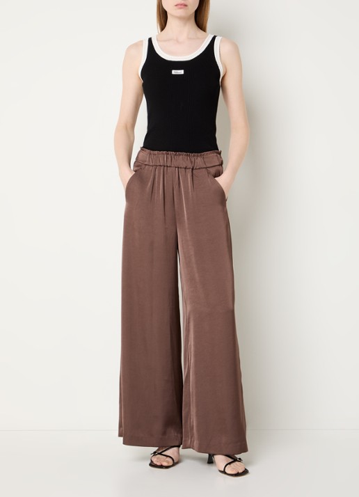 Claudie Pierlot Pantin high waist wide fit pantalon met steekzakken - voorkant 3 bruin