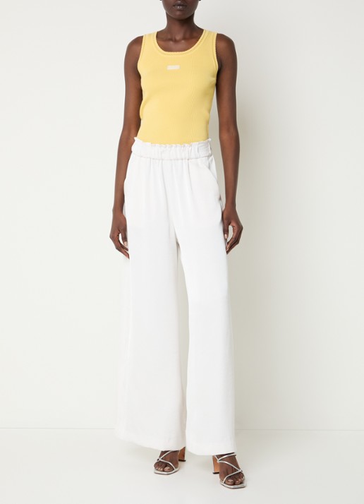 Claudie Pierlot Pantin high waist wide fit pantalon met steekzakken - voorkant 2 gebroken wit