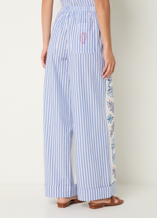 Claudie Pierlot Paola mid waist wide fit broek met borduring - achterkant 3 lichtblauw