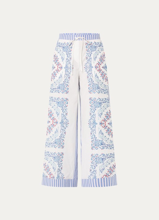 Claudie Pierlot Paola mid waist wide fit broek met borduring - voorkant lichtblauw