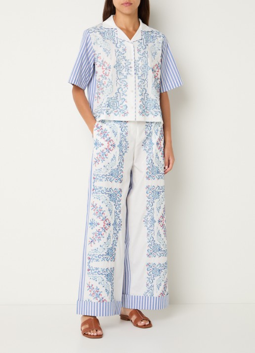 Claudie Pierlot Paola mid waist wide fit broek met borduring - voorkant 2 lichtblauw