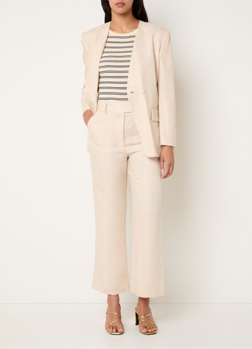 Claudie Pierlot Passila pantalon in linnenblend met steekzakken - voorkant 2 creme