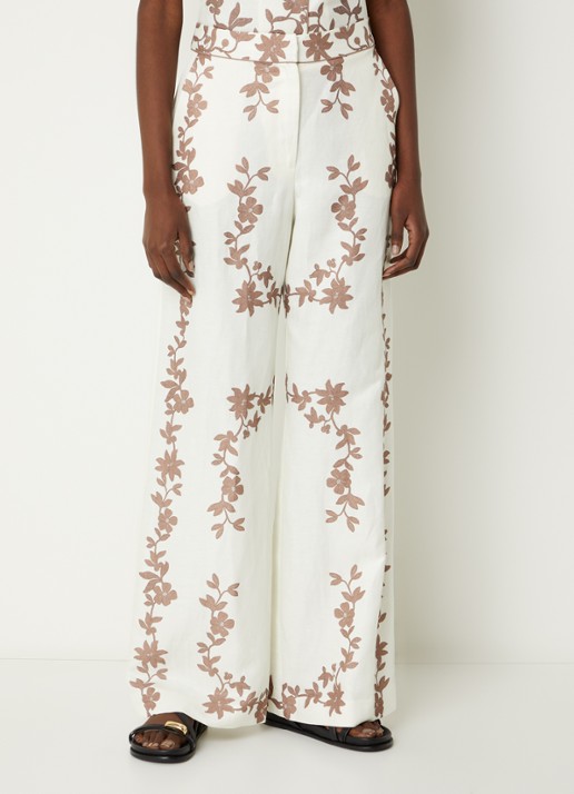 Claudie Pierlot Paulafleur high waist wide fit pantalon in linnenblend met bloemenprint