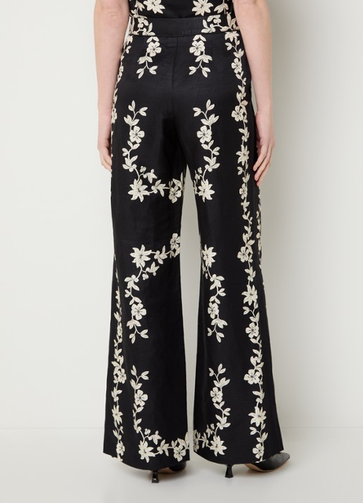 Claudie Pierlot Paulafleur high waist wide fit pantalon in linnenblend met bloemenprint - achterkant 4 zwart