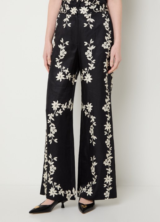 Claudie Pierlot Paulafleur high waist wide fit pantalon in linnenblend met bloemenprint