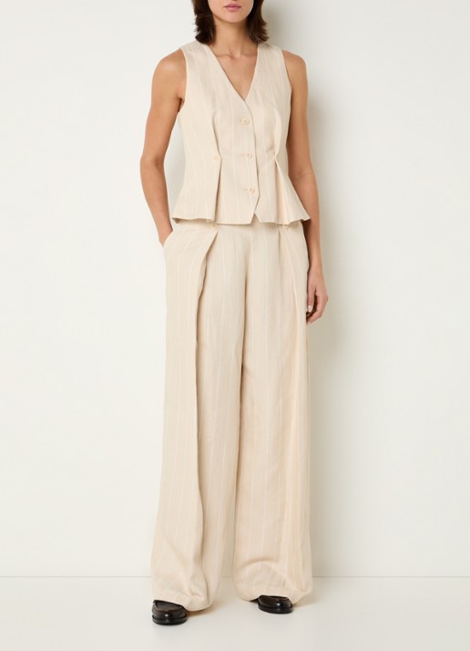 Claudie Pierlot Pelliarayee high waist wide fit pantalon met steekzakken - voorkant 2 creme