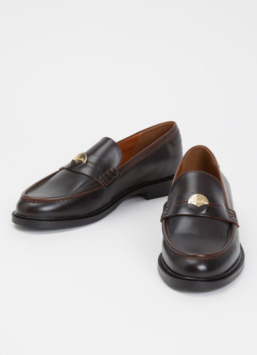 Claudie Pierlot Penny loafer van kalfsleer met logo - detail 2 donkerbruin