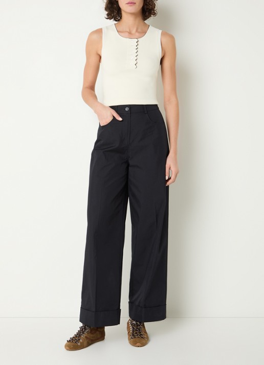 Claudie Pierlot Piano high waist loose fit pantalon met steekzakken - voorkant 2 donkerblauw