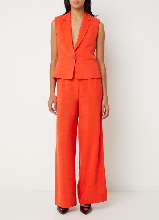 Claudie Pierlot Pistebis mid waist loose fit pantalon met trekkoord - voorkant 2 oranjerood