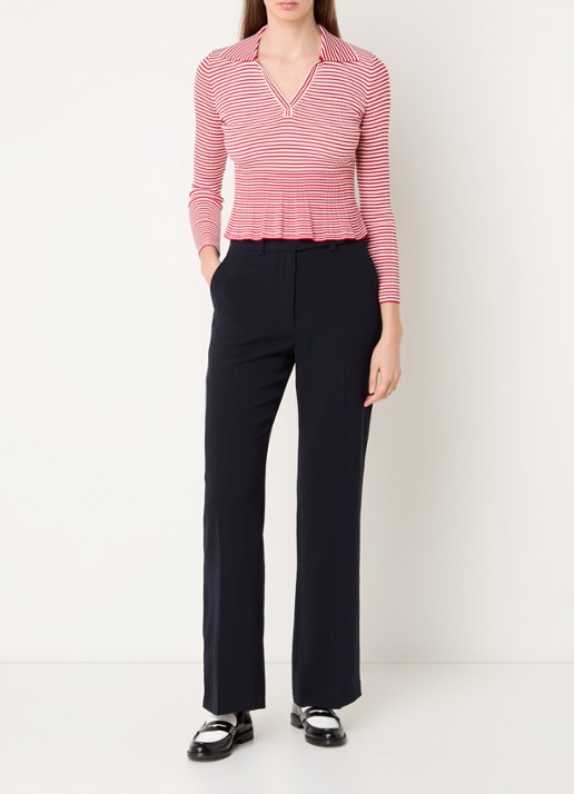 Claudie Pierlot Pixiabis high waist wide fit pantalon met steekzakken - voorkant 3 donkerblauw