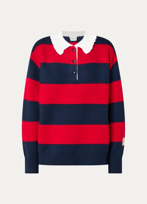 Claudie Pierlot Polo met streepprint - voorkant 2 rood