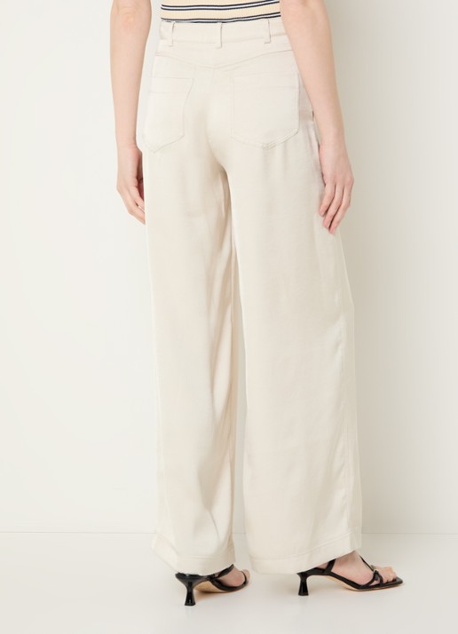 Claudie Pierlot Ponniebis high waist straight fit pantalon met steekzakken - achterkant 3 creme