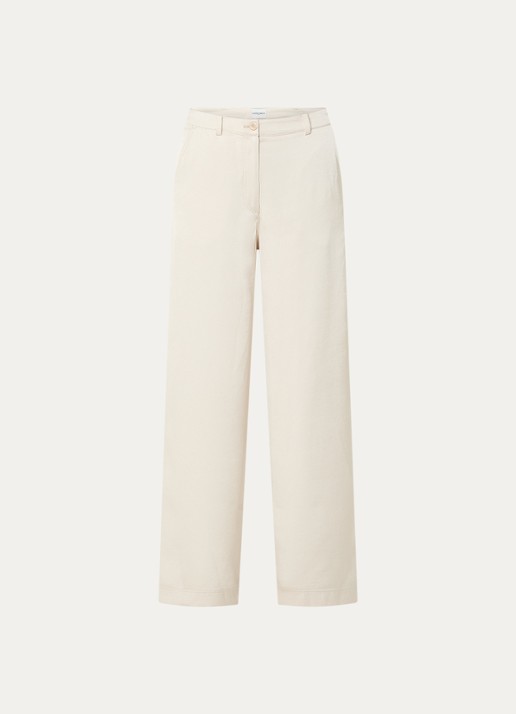 Claudie Pierlot Ponniebis high waist straight fit pantalon met steekzakken - voorkant creme