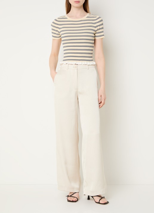 Claudie Pierlot Ponniebis high waist straight fit pantalon met steekzakken - voorkant 2 creme
