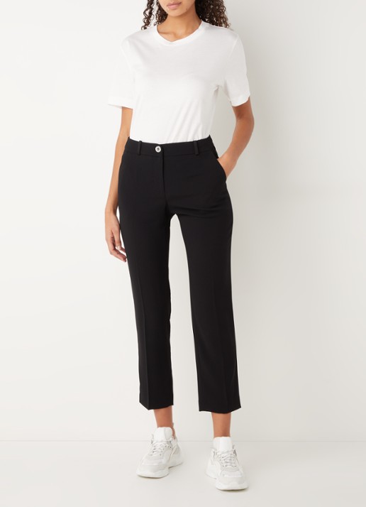Claudie Pierlot Poupin high waist slim fit cropped pantalon met steekzakken  - voorkant 3 zwart