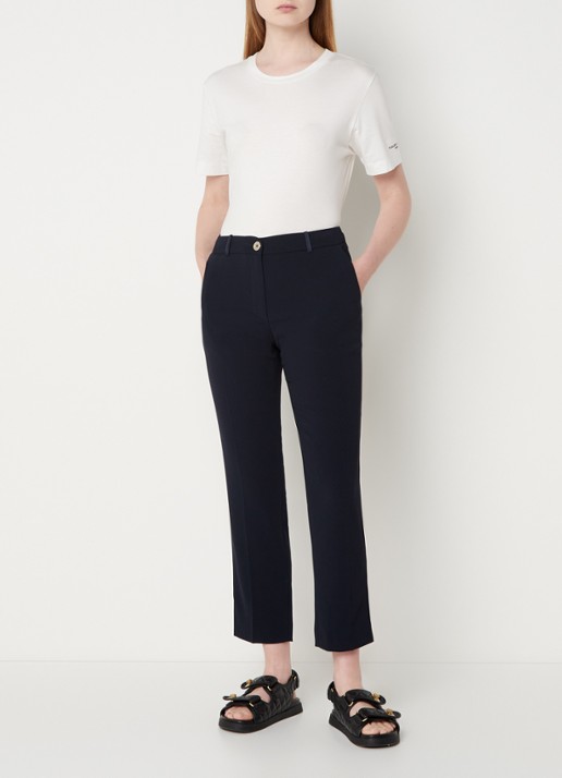Claudie Pierlot Poupin high waist slim fit cropped pantalon met steekzakken  - voorkant 2 donkerblauw
